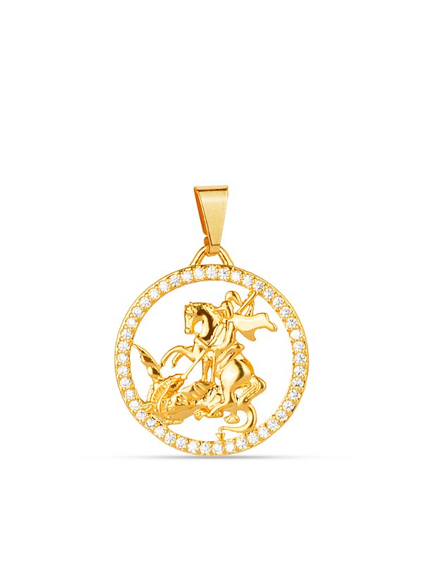 Pingente medalha São Jorge cravejado 2,0 x 2,0 cm - banhado a ouro 18k