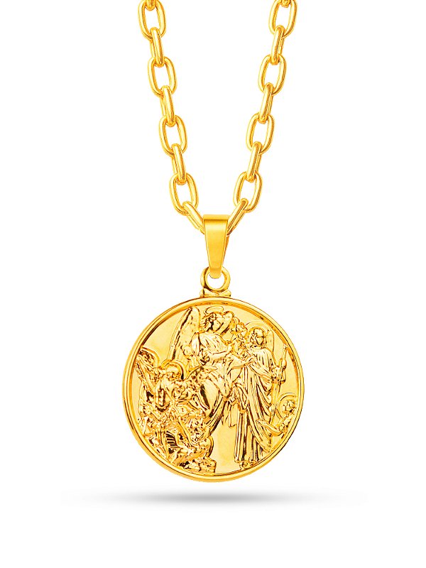 Corrente 3 anjos - cadeado - banhado a ouro 18k