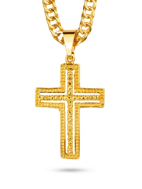 Corrente cruz medieval - grumet duplo - banhado a ouro 18k