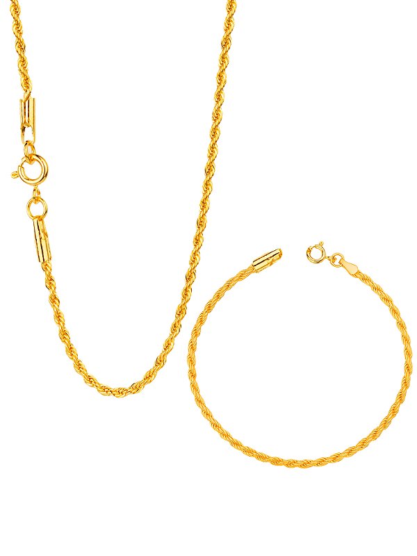 Conjunto Cordão baiano 2 mm - fecho tradicional - banhado a ouro 18k