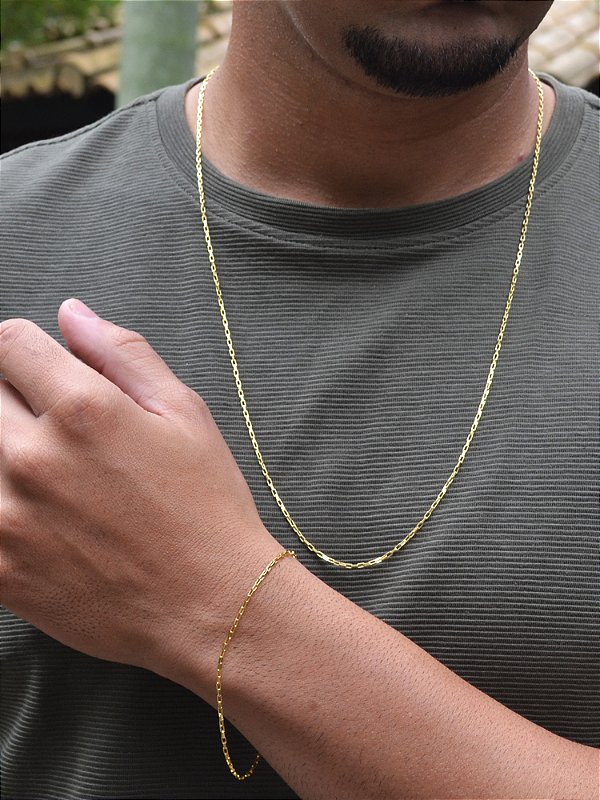 Conjunto Tijolinho 1,5 mm - fecho tradicional - banhado a ouro 18k