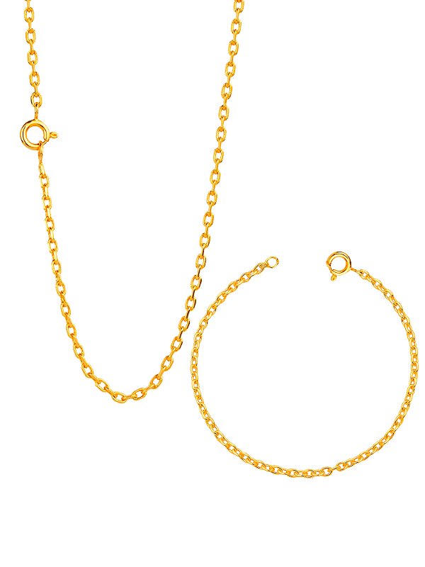 Conjunto Cadeado 2 mm - fecho tradicional - banhado a ouro 18k