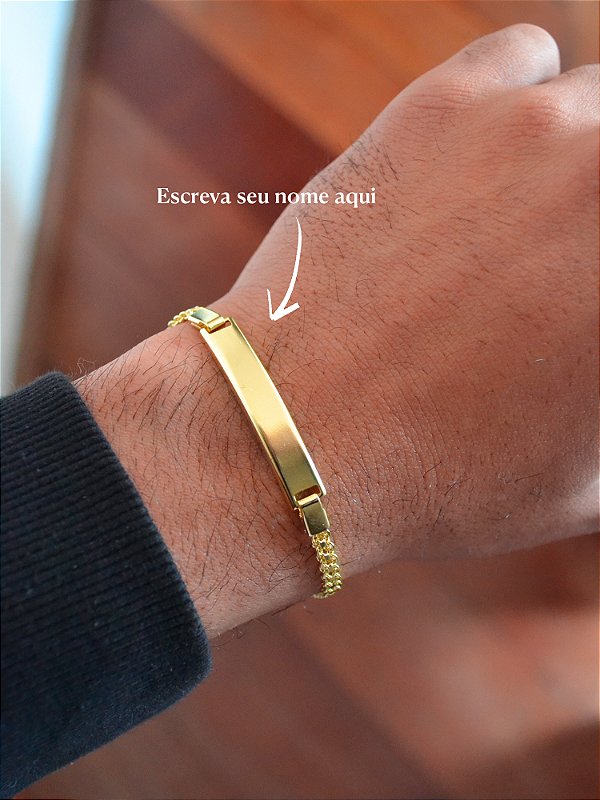 Pulseira  personalizada com plaquinha - cadeado duplo - banhada a ouro 18k
