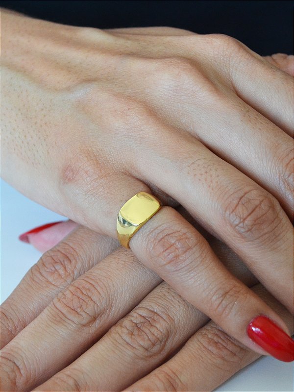 Anel Quadrado Liso - ajustável - banhado a ouro 18k