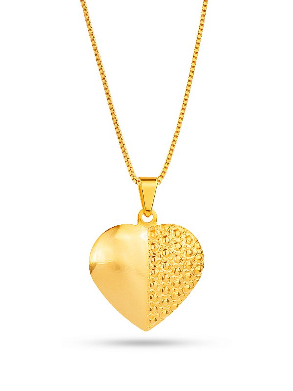 Colar coração dupla textura - banhado a ouro 18k