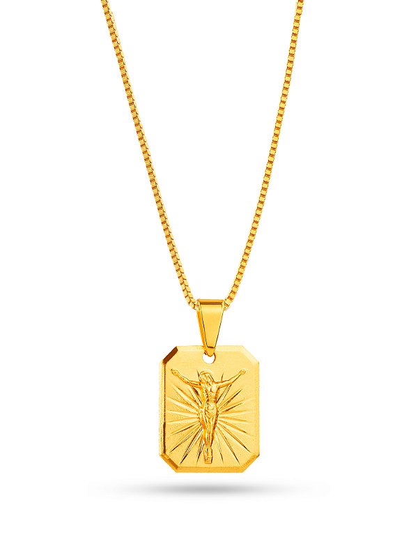 Corrente Jesus iluminado - veneziana - banhado a ouro 18k