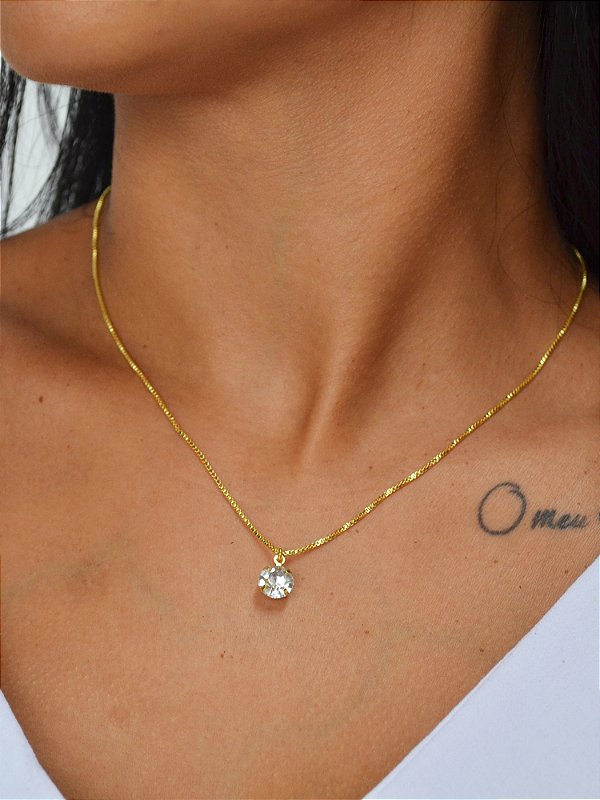 Colar diamante ponto de luz - banhado a ouro 18k