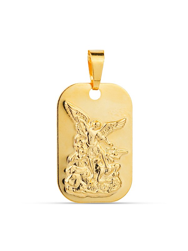 Pingente placa São Miguel Arcanjo - banhado a ouro 18k