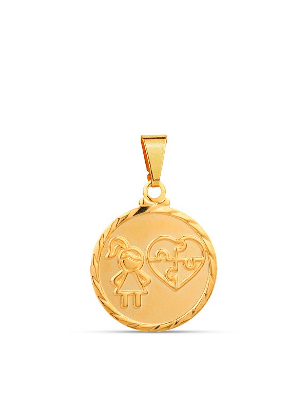 Pingente medalha menina TEA autismo - banhado a ouro 18k