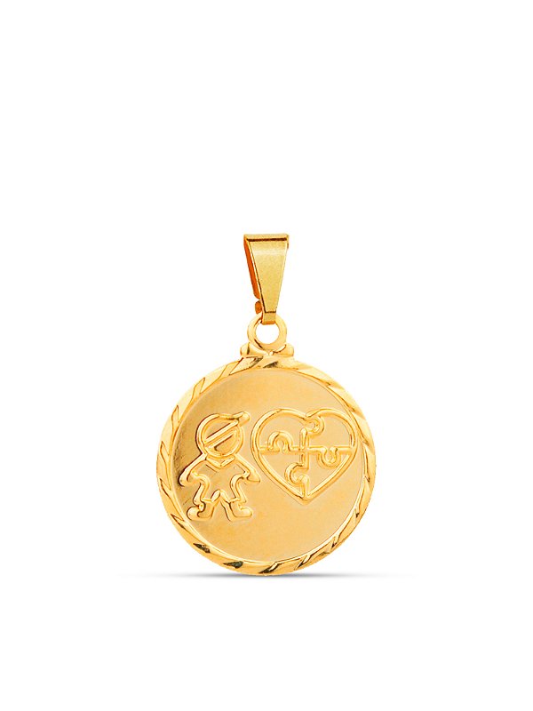 Pingente medalha menino TEA autismo - banhado a ouro 18k