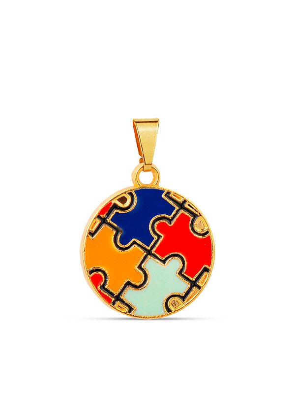 Pingente medalha quebra-cabeça TEA autismo - banhado a ouro 18k