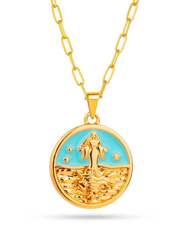 Corrente Iemanjá azul - elo longo - banhado a ouro 18k