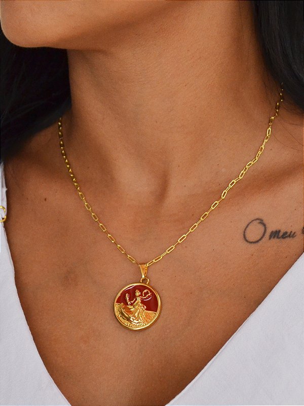 Corrente Iansã vermelha - elo longo - banhado a ouro 18k