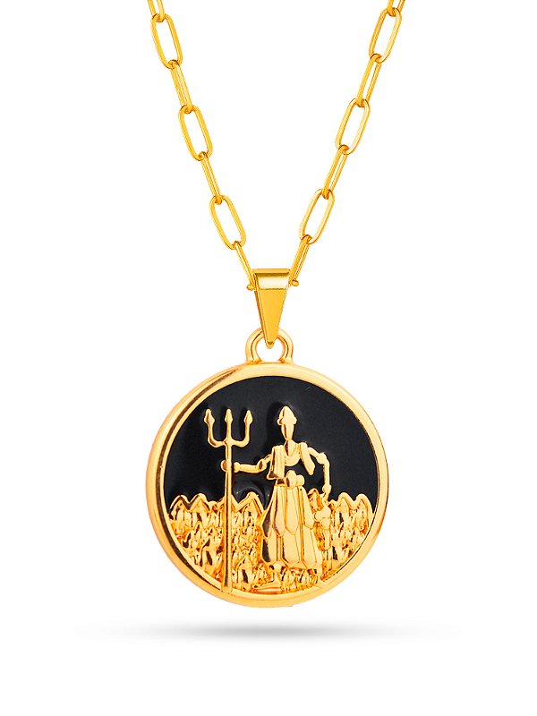 Corrente Exú preta - elo longo - banhado a ouro 18k