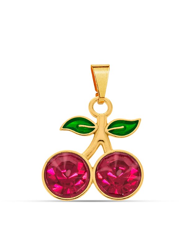Pingente cerejas - banhado a ouro 18k