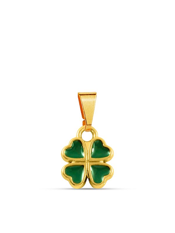 Pingente trevo verde - banhado a ouro 18k