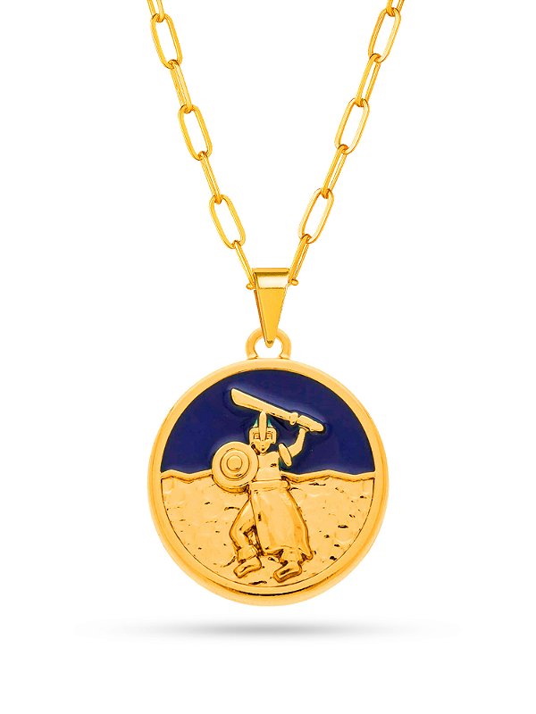 Corrente Ogum azul - elo longo - banhado a ouro 18k