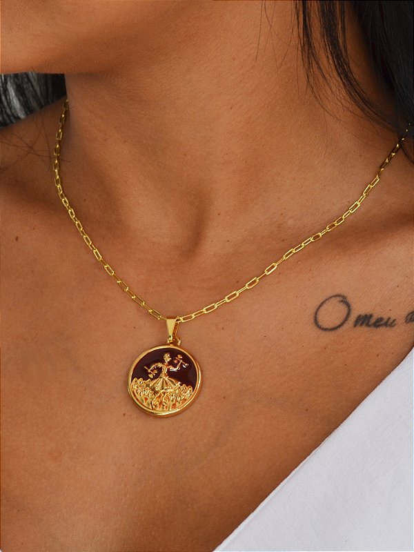 Corrente Xango marrom - elo longo - banhado a ouro 18k