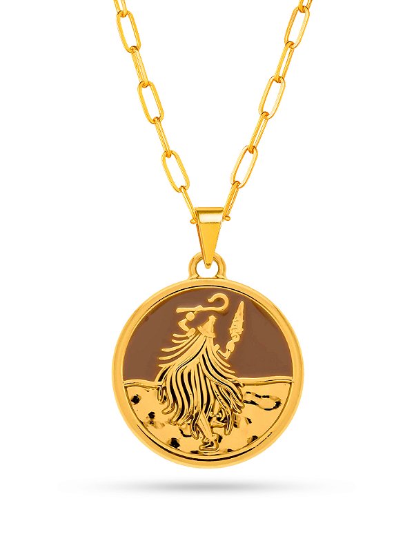Corrente Omolú marrom - elo longo - banhado a ouro 18k
