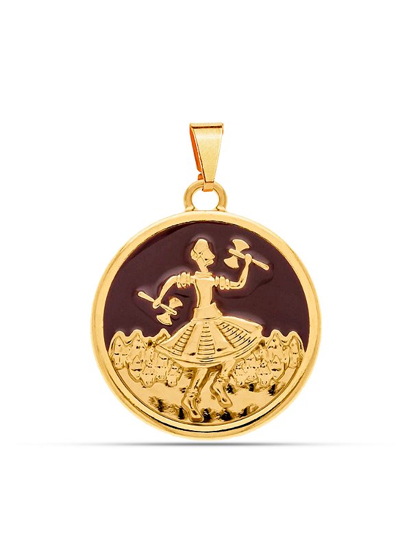 Pingente medalha Xangô marrom 2,5 x 2,5 cm