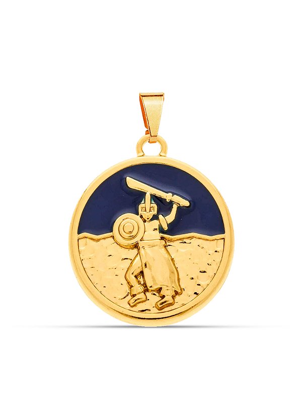 Pingente medalha Ogum azul 2,5 x 2,5 cm