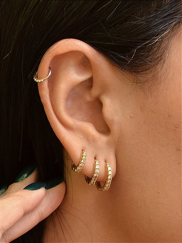 Trio de Brincos Argola Cravejada