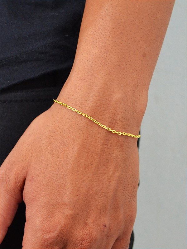 Pulseira cadeado 2 mm - banhado a ouro 18k