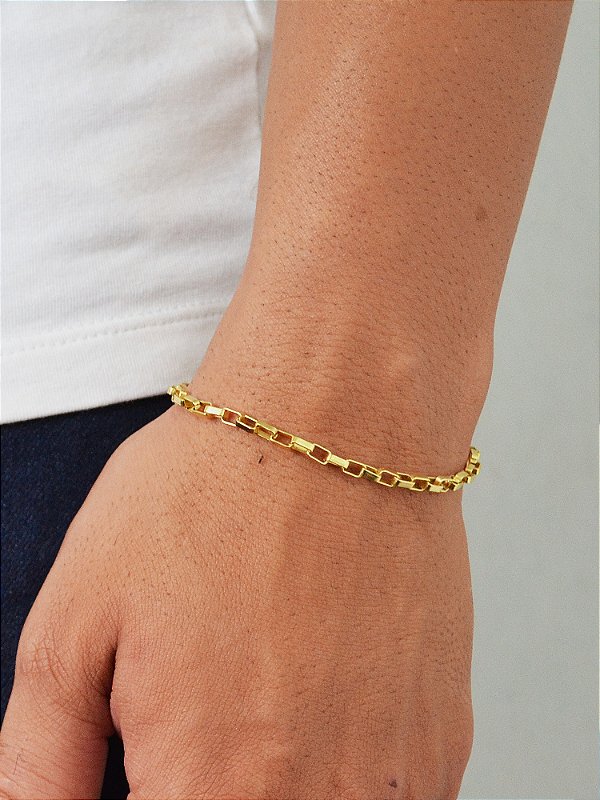 Pulseira tijolinho 3 mm - banhada a ouro 18k