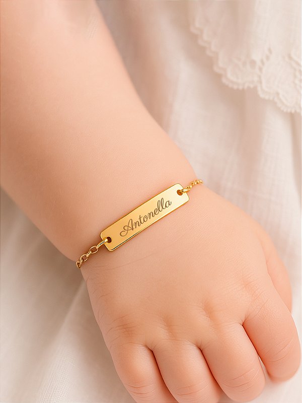 Pulseira personalizada com plaquinha (infantil) - banhada a ouro 18k