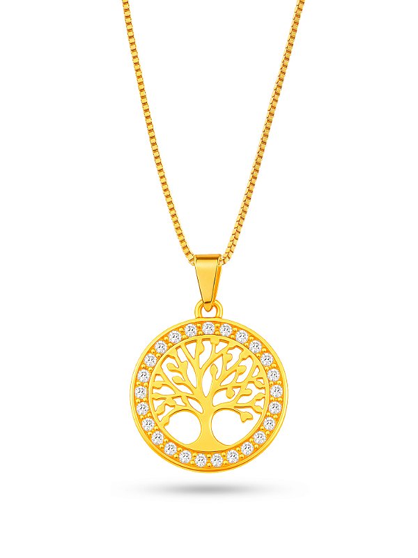 Corrente árvore da vida - banhado a ouro 18k