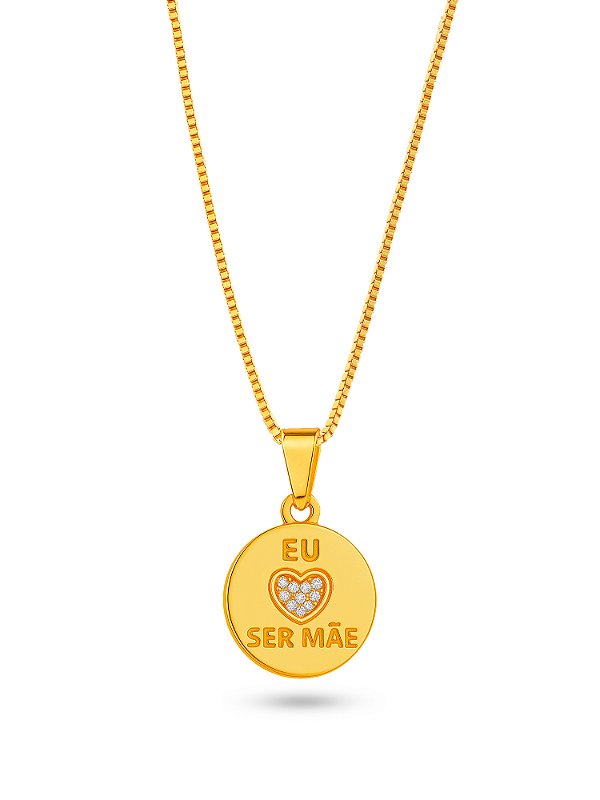 Corrente "Eu amo ser mãe" - banhado a ouro 18k