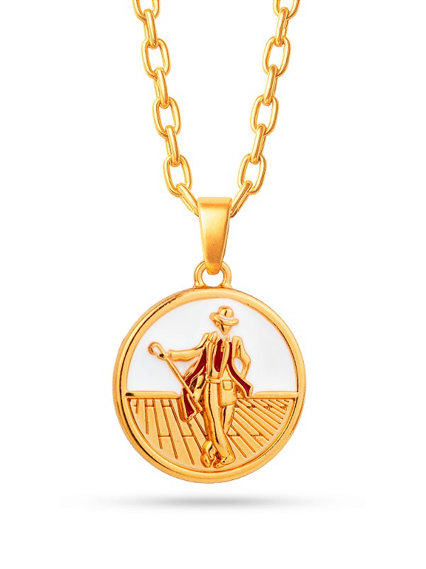 Corrente Zé Pelintra branco - cadeado - banhado a ouro 18k