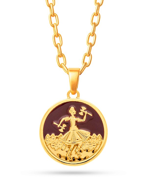 Corrente Xangô marrom - cadeado - banhado a ouro 18k