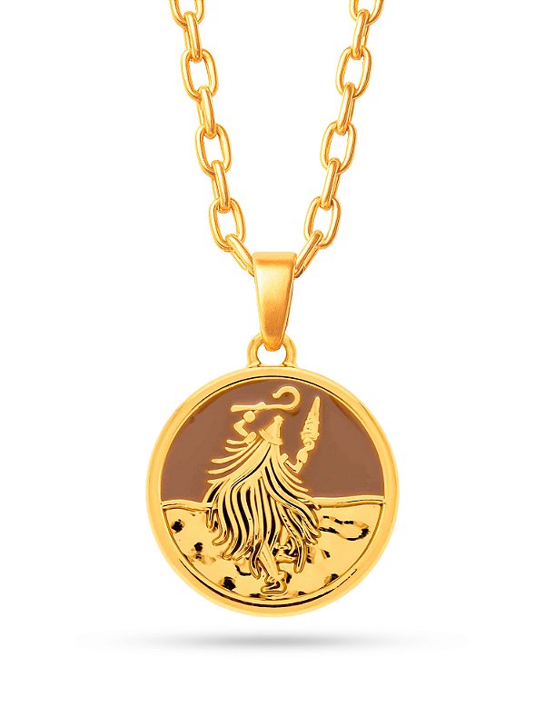 Corrente Omolú marrom - cadeado - banhado a ouro 18k