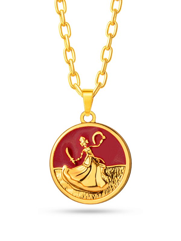 Corrente Iansã vermelho - cadeado - banhado a ouro 18k