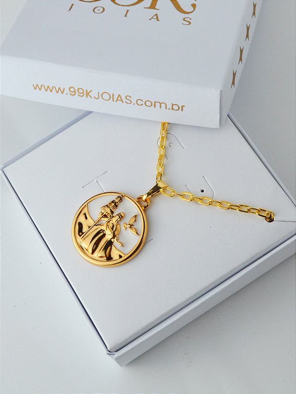 Corrente Oxalá branco - cadeado - banhado a ouro 18k