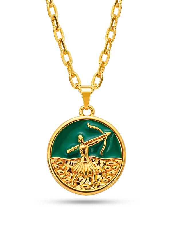 Corrente Oxossi verde - cadeado - banhado a ouro 18k