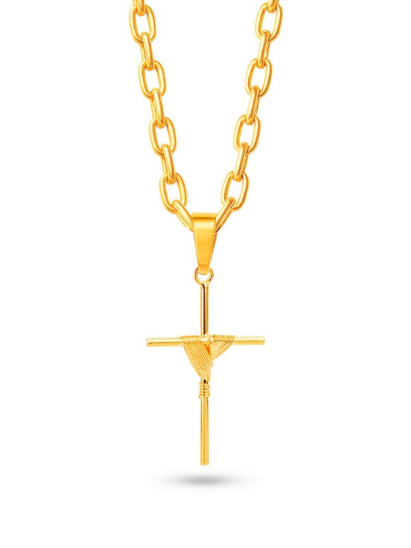 Corrente cruz amarrada - cadeado - banhado a ouro 18k