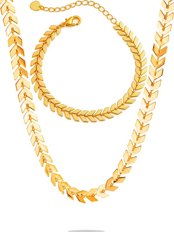 Conjunto escamas - corrente e pulseira - banhado a ouro 18k