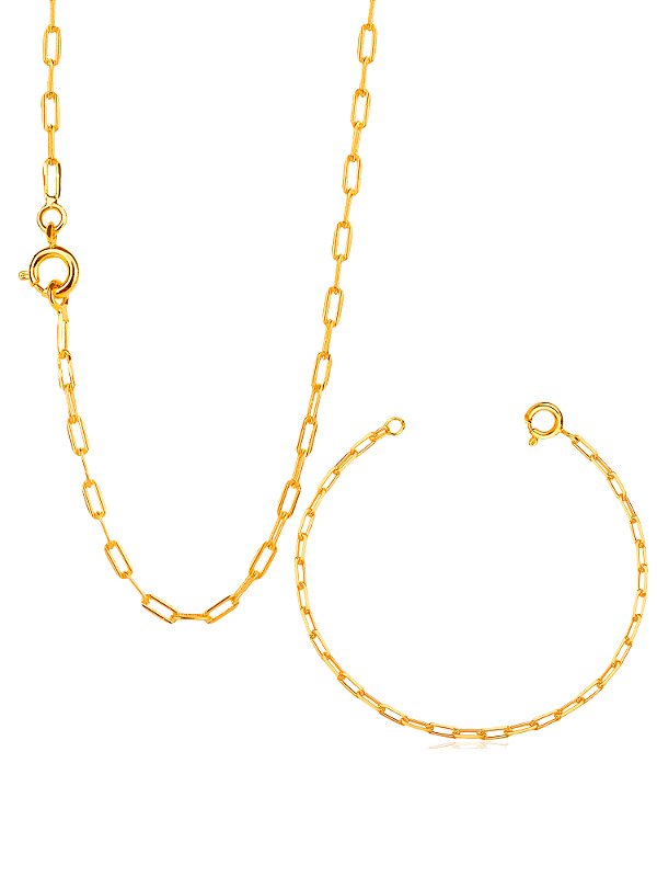 Conjunto Elo longo 2 mm - fecho tradicional - banhado a ouro 18k