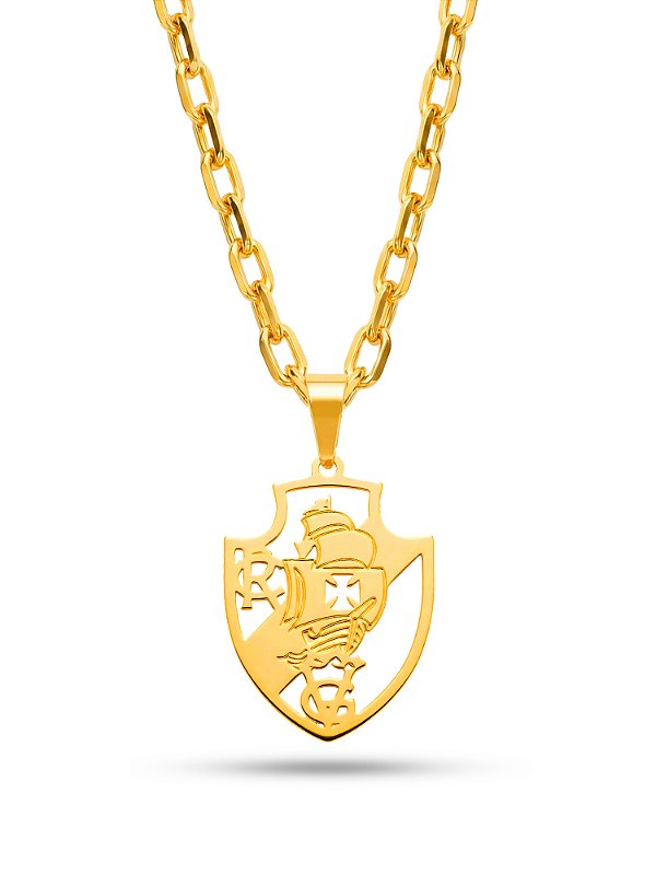 Corrente Vasco da Gama vazado - cadeado - banhado a ouro 18k