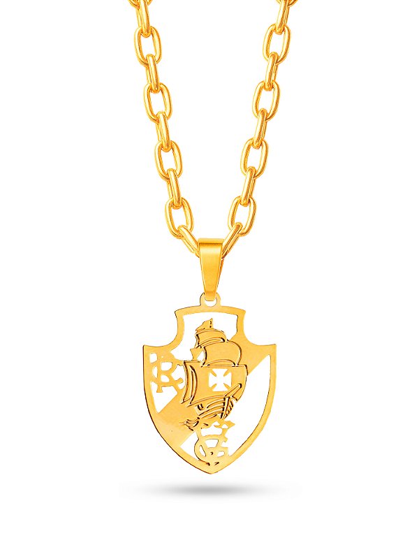 Corrente Vasco da Gama vazado - cadeado - banhado a ouro 18k