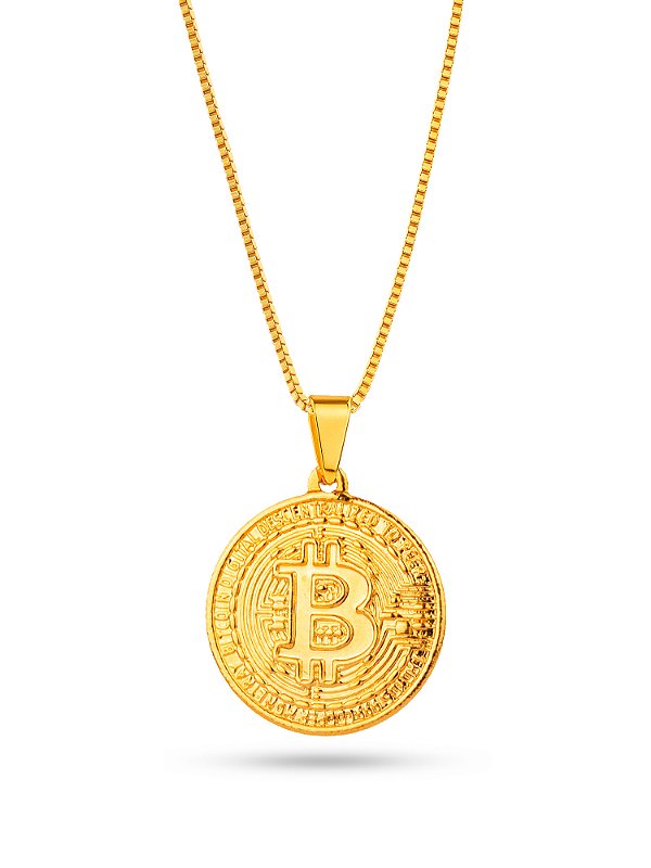 Corrente Bitcoin - veneziana - banhada a ouro 18k