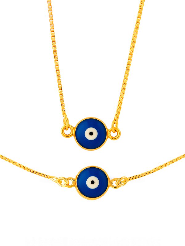 Conjunto olho grego - corrente e pulseira - banhado a ouro 18k