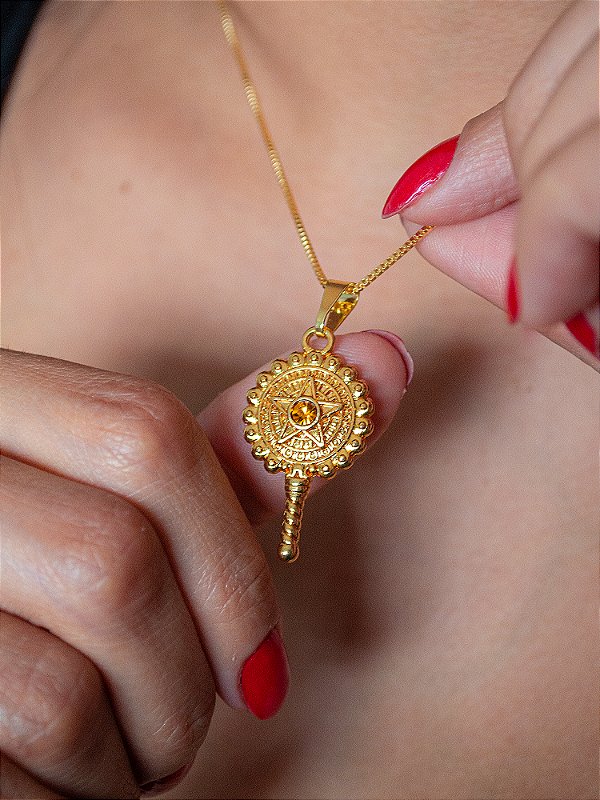 Corrente Espelho com estrela Oxum - veneziana - banhado a ouro 18k