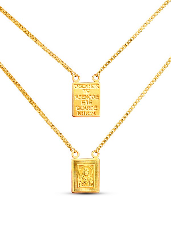Escapulário sagrado coração de Jesus "moldura" - veneziana - banhado a ouro 18k