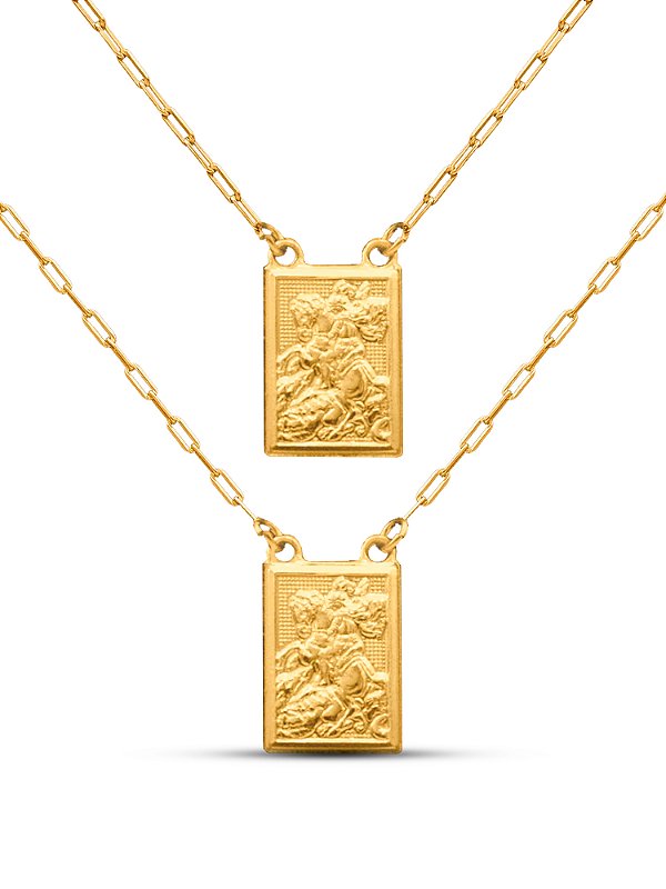 Escapulário São Jorge - elos longos - banhado a ouro 18k