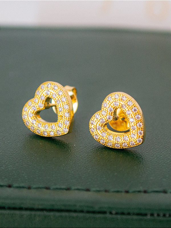 Brinco Coração cravejado 1,3 x 1,3 cm