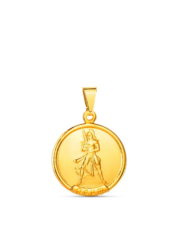 Pingente medalha de Ogum - banhado a ouro 18k