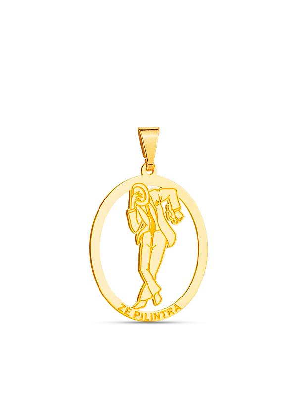 Pingente Zé Pilintra oval - banhado a ouro 18k